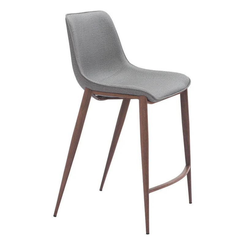 Set of Two 26" Slate Gray and Brown Faux Leather and Steel Counter Height Bar Chairs Homeroots Living Room