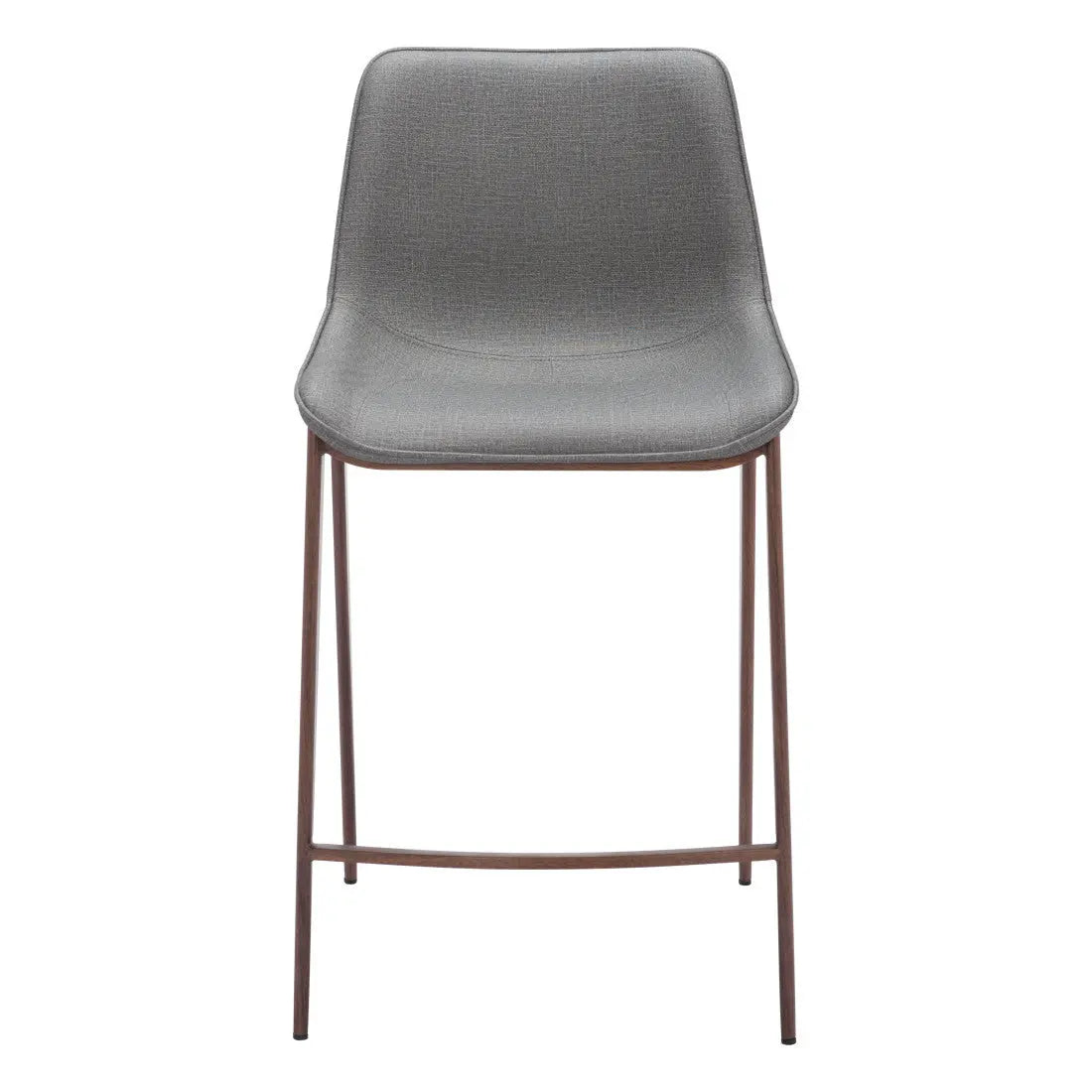 Set of Two 26" Slate Gray and Brown Faux Leather and Steel Counter Height Bar Chairs Homeroots Living Room