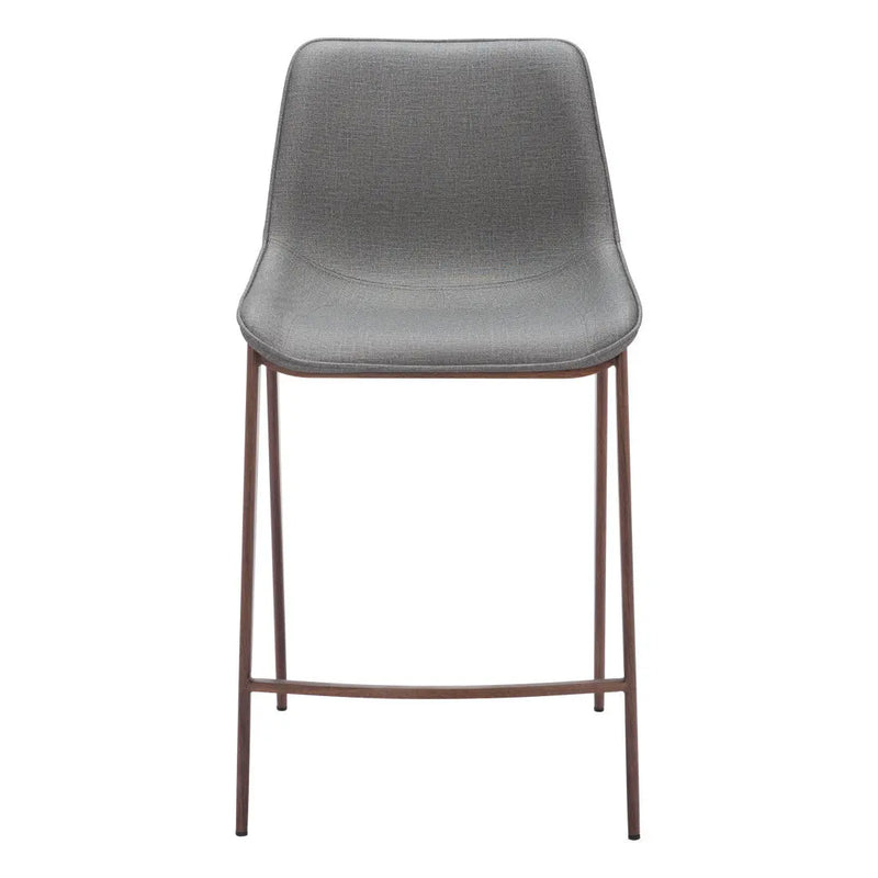 Set of Two 26" Slate Gray and Brown Faux Leather and Steel Counter Height Bar Chairs Homeroots Living Room