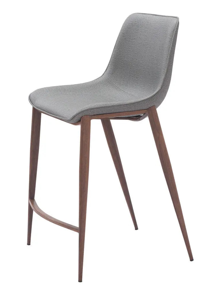 Set of Two 26" Slate Gray and Brown Faux Leather and Steel Counter Height Bar Chairs Homeroots Living Room