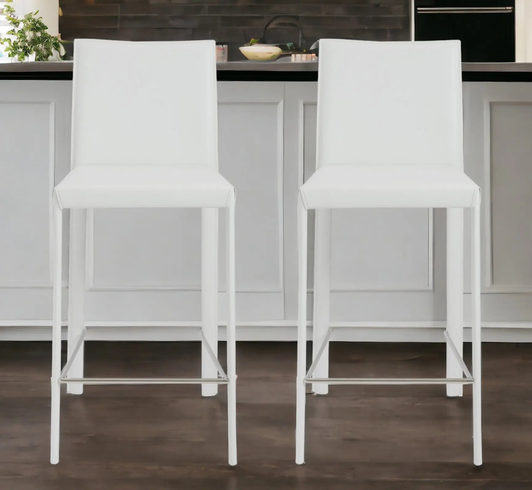 Set of Two 26" White Steel Low Back Counter Height Bar Chairs Homeroots Living Room