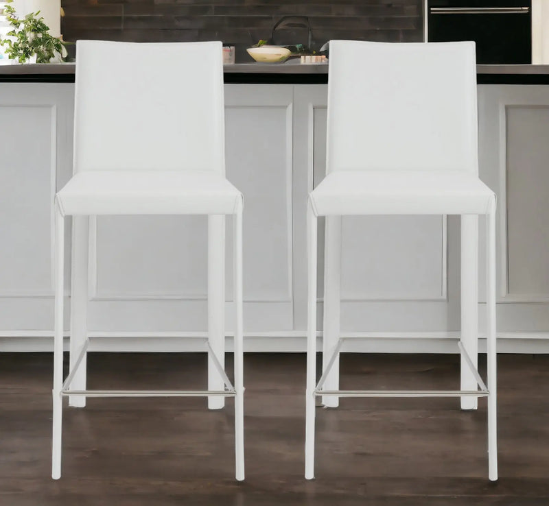 Set of Two 26" White Steel Low Back Counter Height Bar Chairs Homeroots Living Room