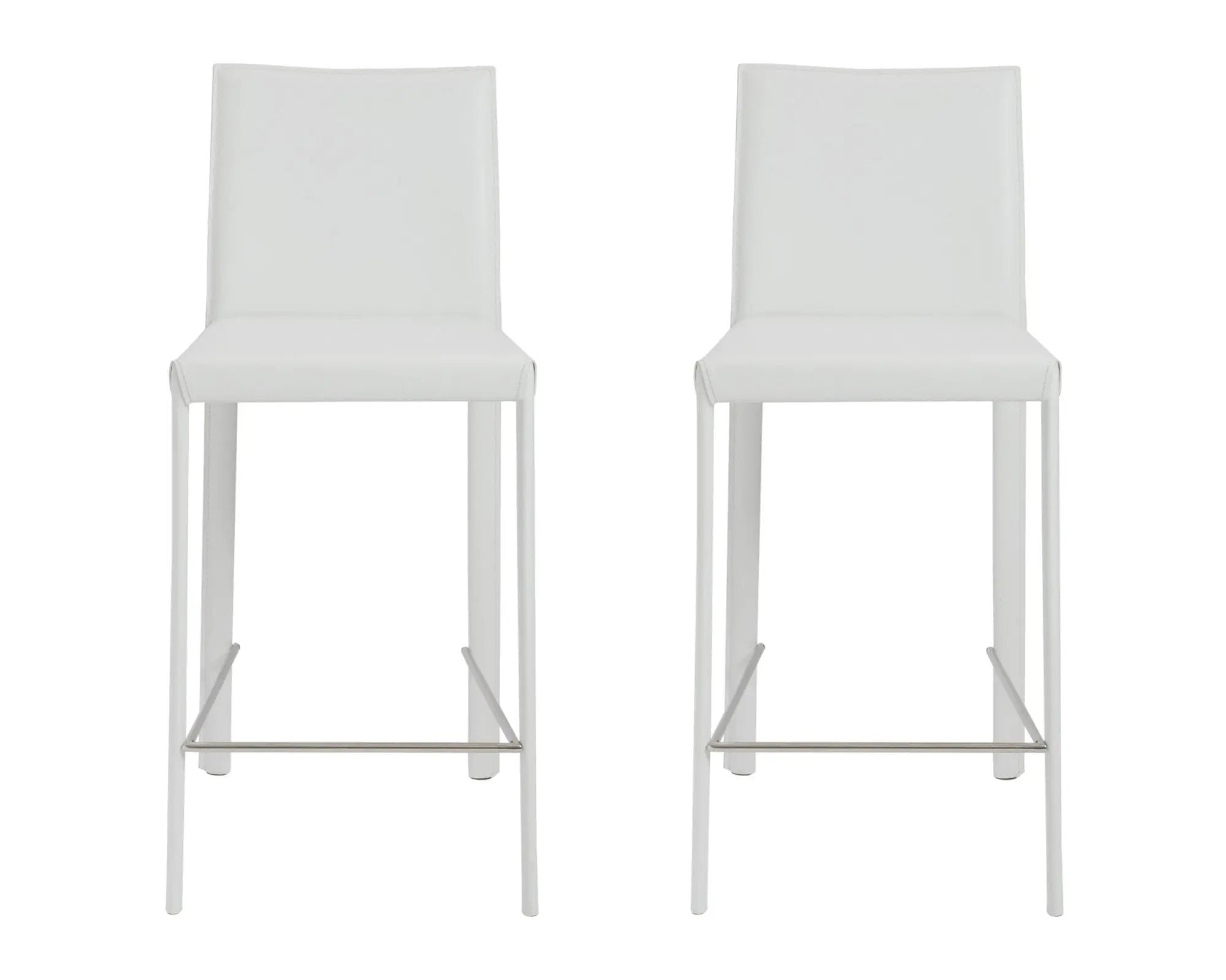 Set of Two 26" White Steel Low Back Counter Height Bar Chairs Homeroots Living Room