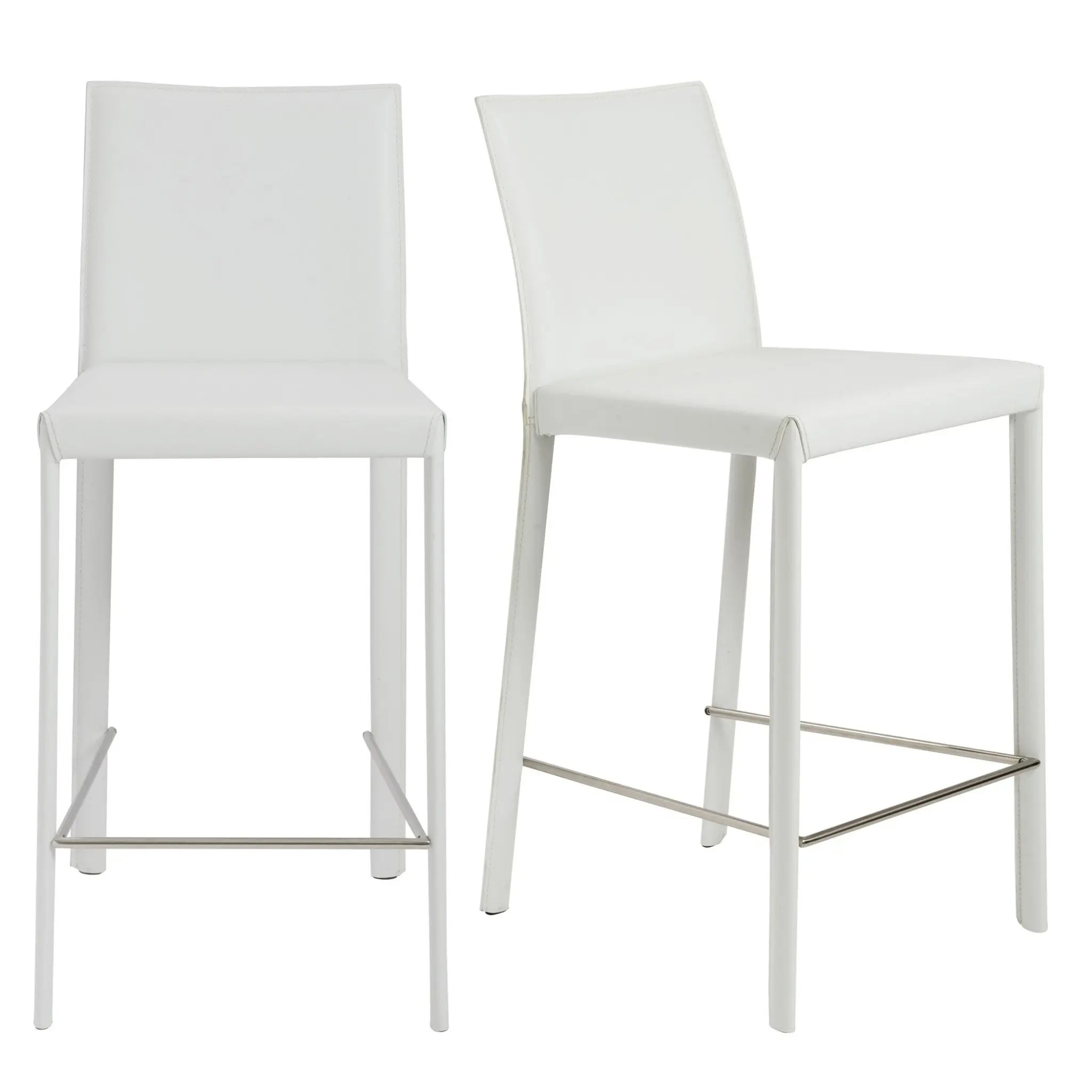 Set of Two 26" White Steel Low Back Counter Height Bar Chairs Homeroots Living Room