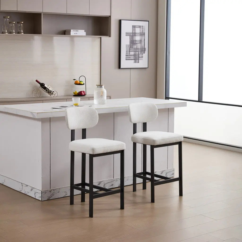 Set of Two 26" White and Black Fabric and Metal Counter Height Bar Chairs Homeroots Living Room