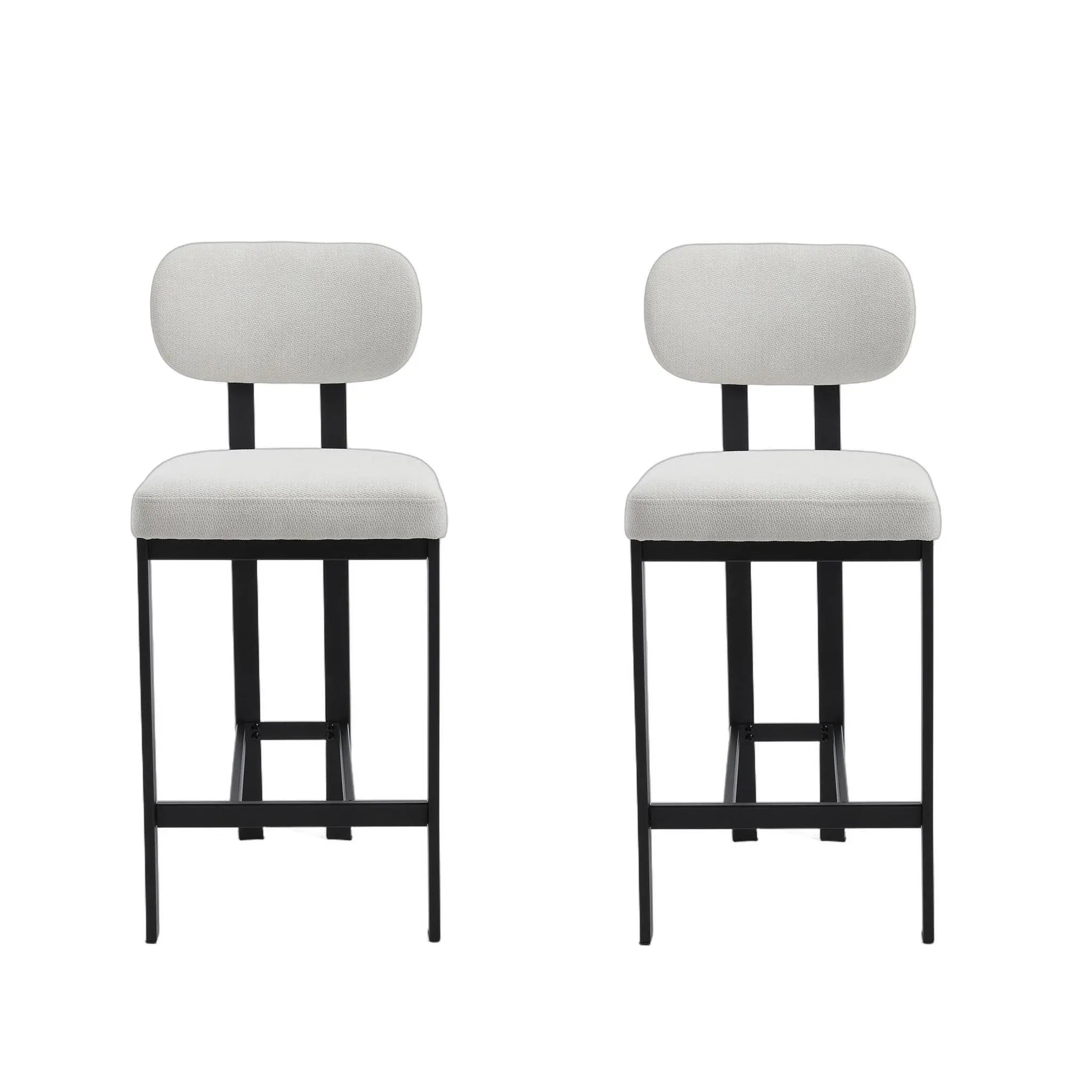 Set of Two 26" White and Black Fabric and Metal Counter Height Bar Chairs Homeroots Living Room