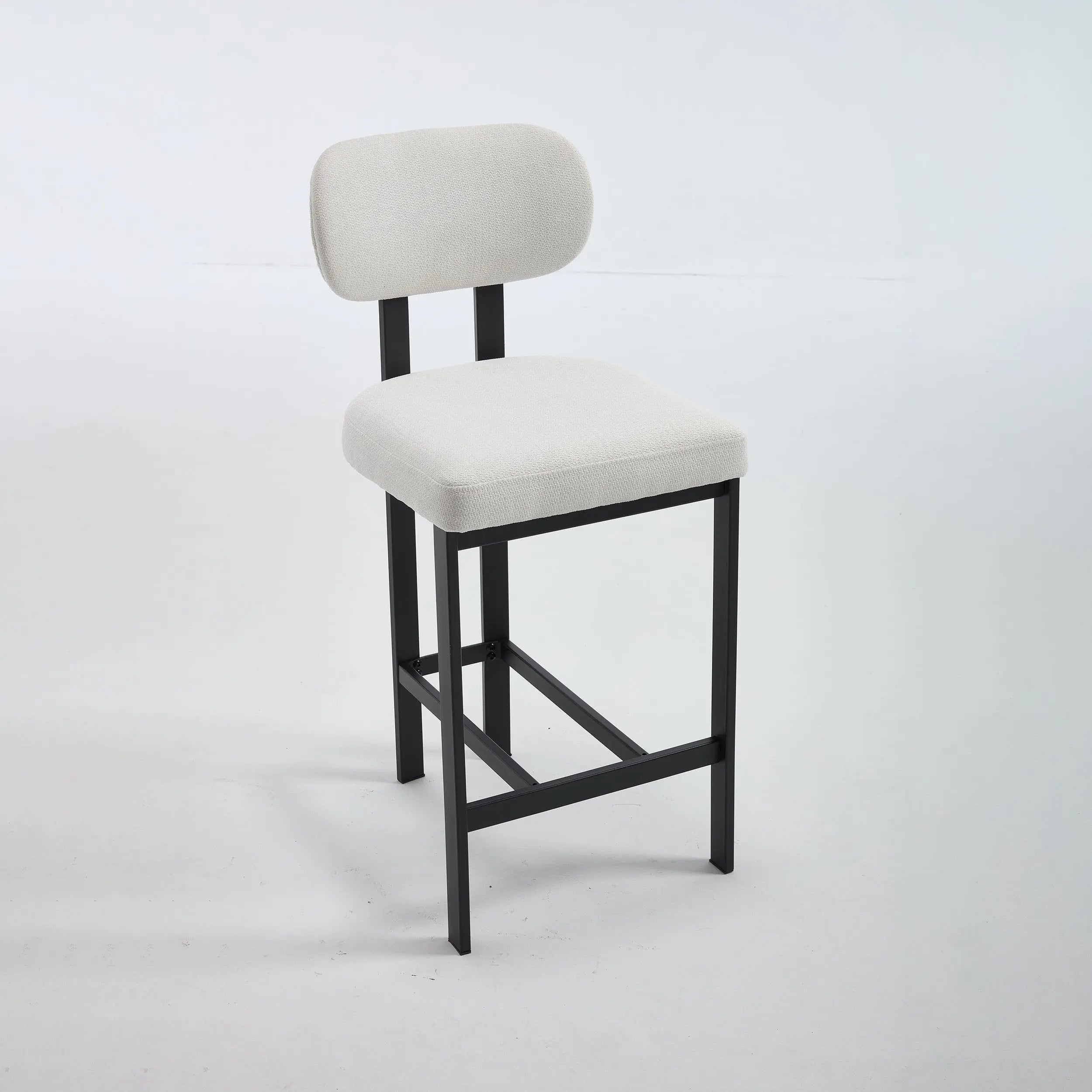 Set of Two 26" White and Black Fabric and Metal Counter Height Bar Chairs Homeroots Living Room