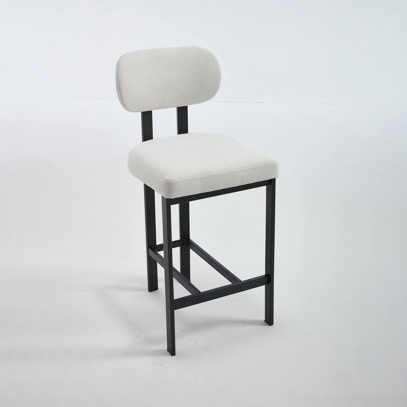 Set of Two 26" White and Black Fabric and Metal Counter Height Bar Chairs Homeroots Living Room