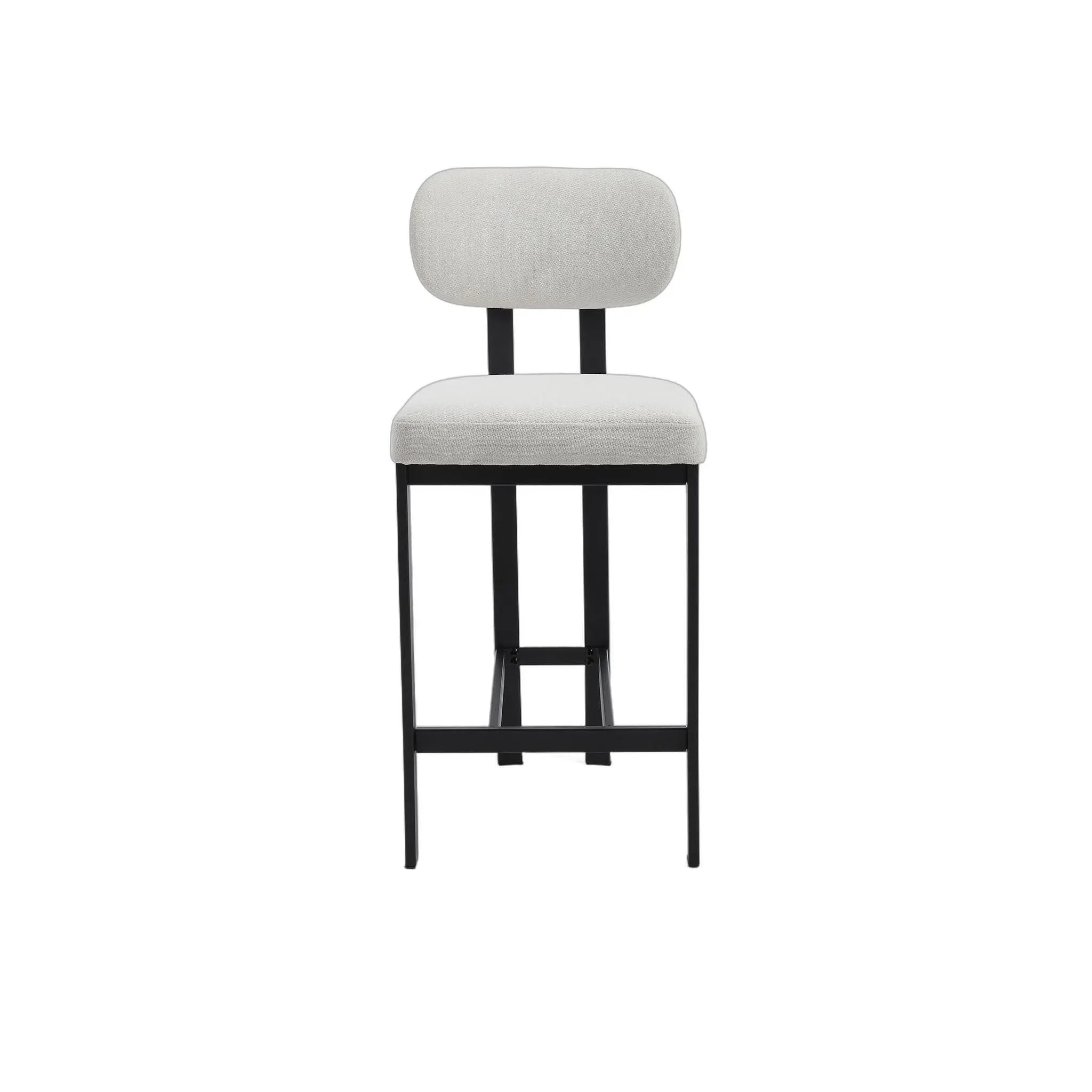Set of Two 26" White and Black Fabric and Metal Counter Height Bar Chairs Homeroots Living Room