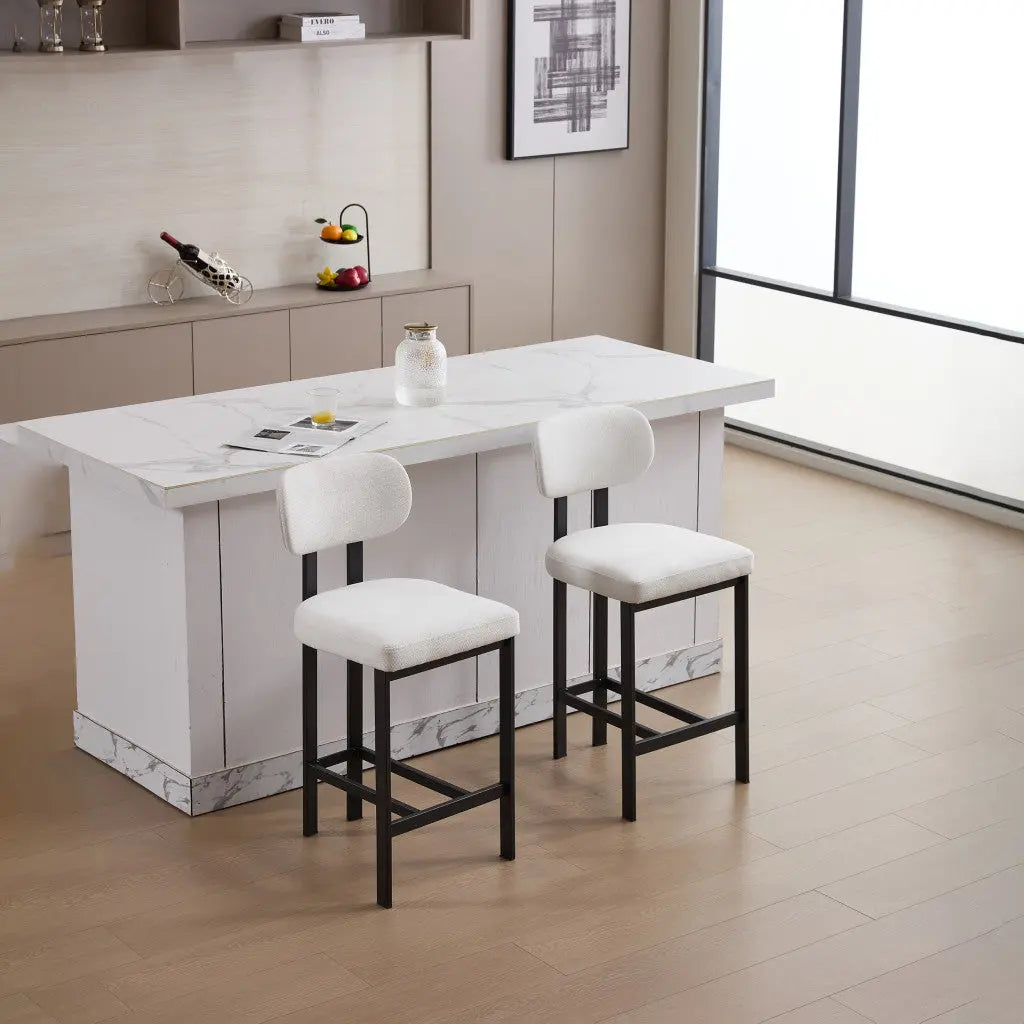 Set of Two 26" White and Black Fabric and Metal Counter Height Bar Chairs Homeroots Living Room