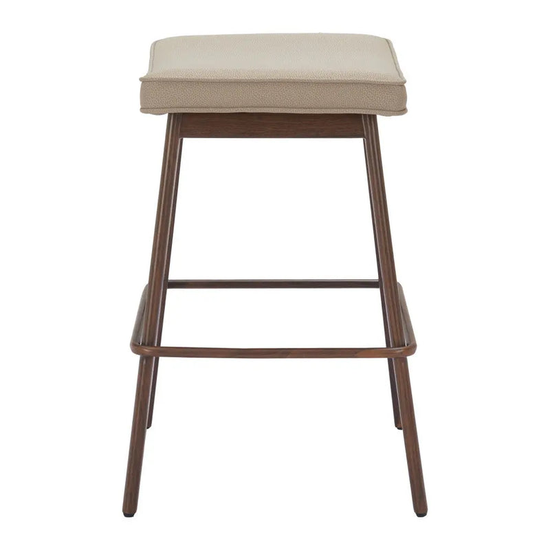 Set of Two 27" Beige and Walnut Faux Leather and Steel Backless Counter Height Bar Chairs Homeroots Living Room