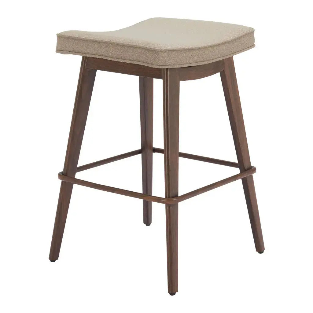 Set of Two 27" Beige and Walnut Faux Leather and Steel Backless Counter Height Bar Chairs Homeroots Living Room