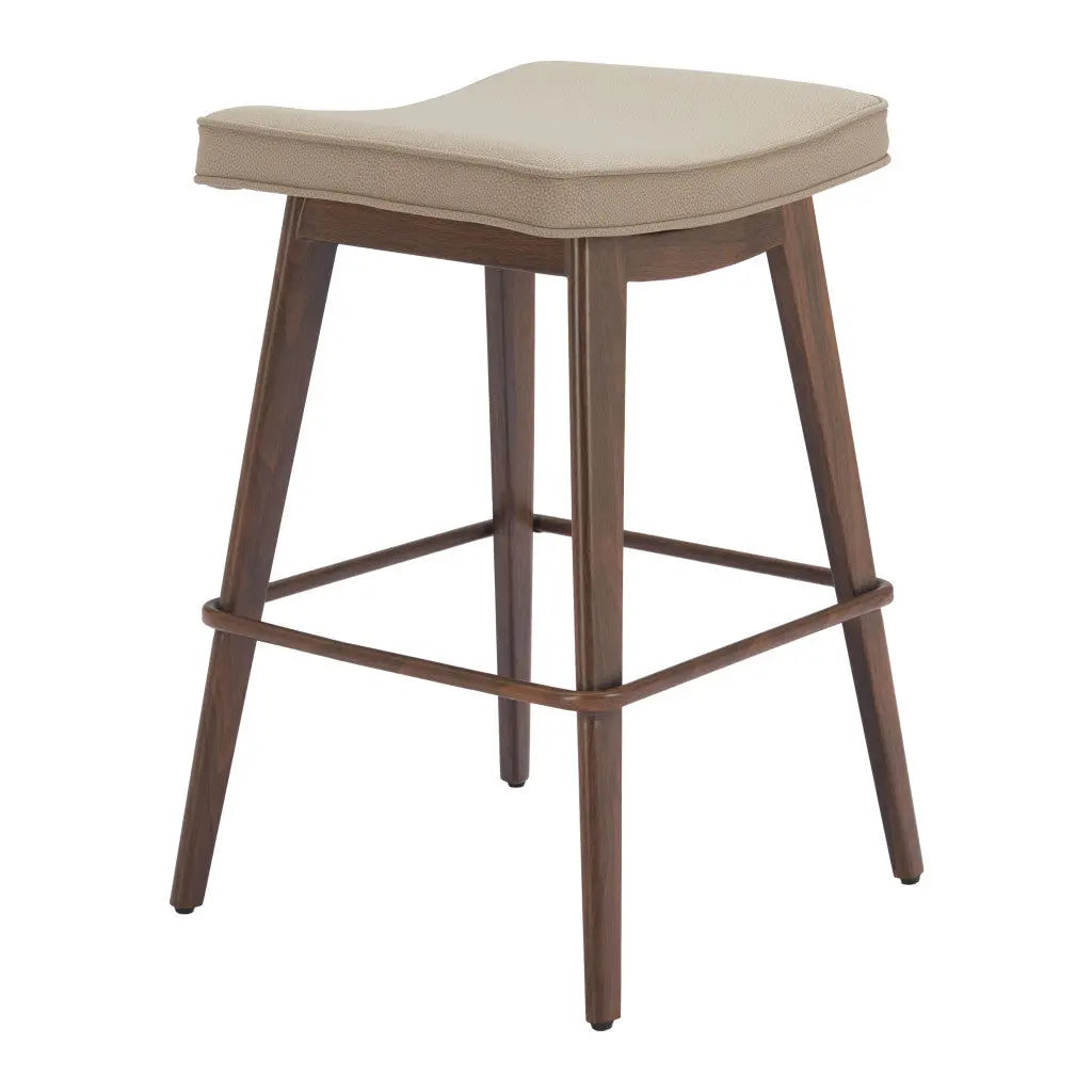 Set of Two 27" Beige and Walnut Faux Leather and Steel Backless Counter Height Bar Chairs Homeroots Living Room