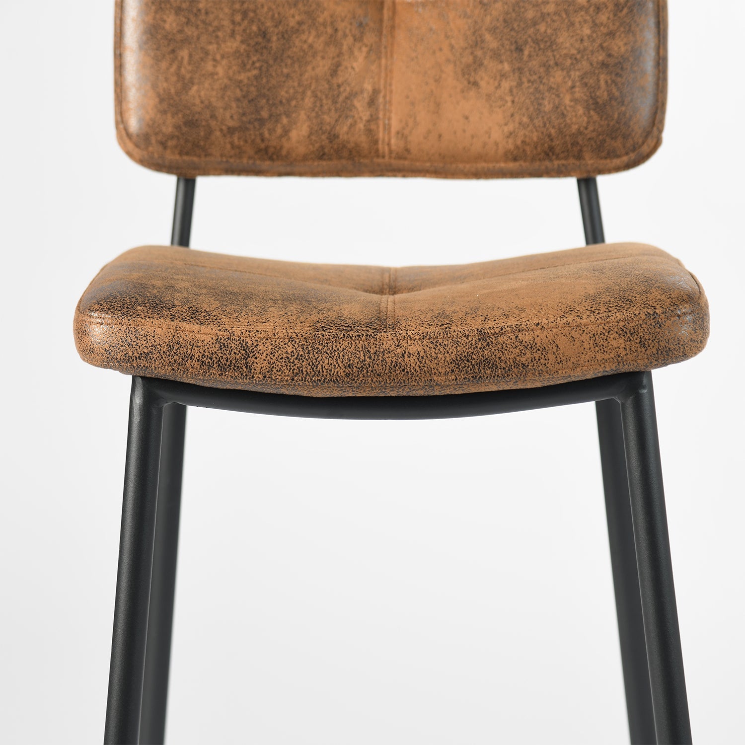 Set of Two 27" Brown And Black Faux Leather And Steel Low Back Counter Height Bar Chairs Homeroots Living Room