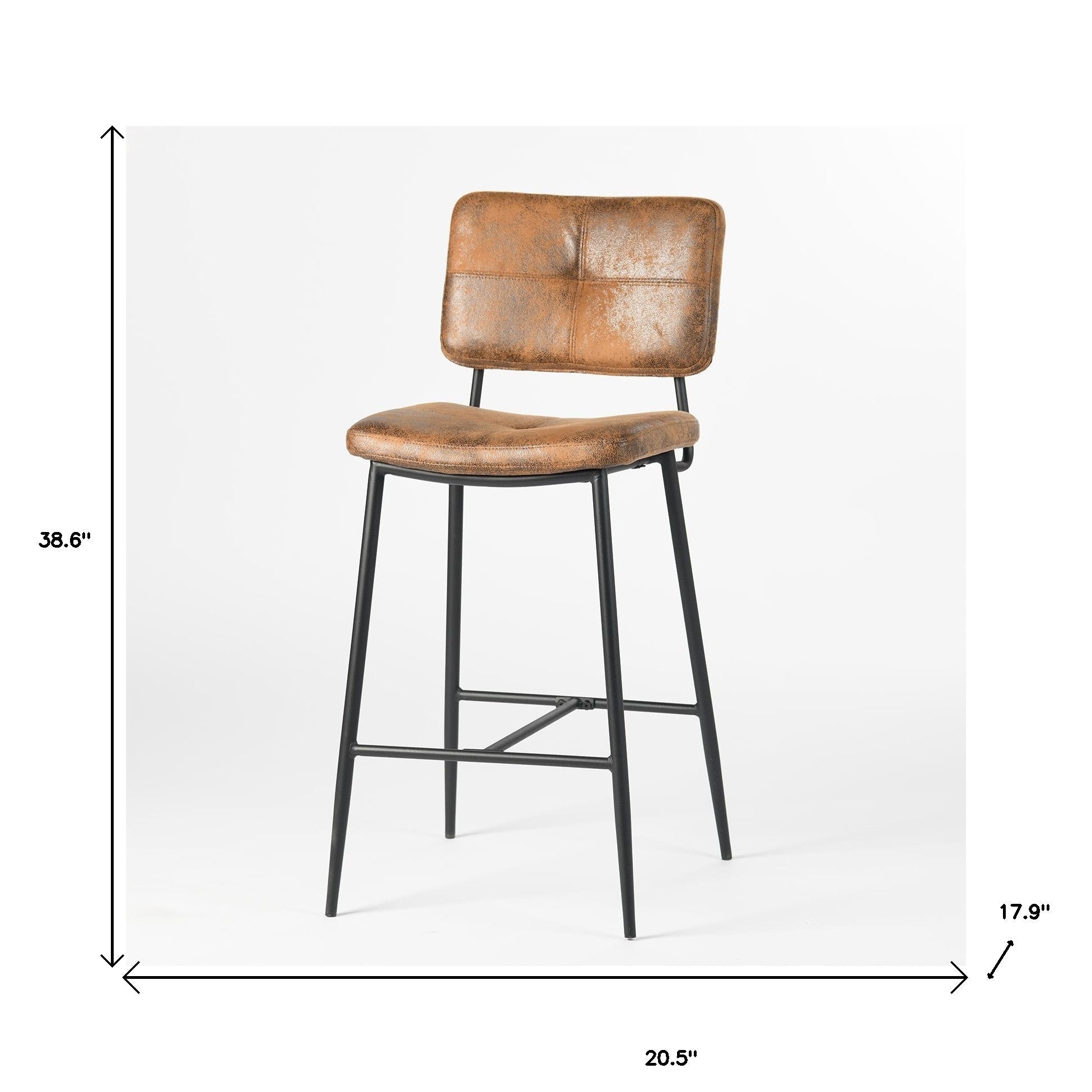 Set of Two 27" Brown And Black Faux Leather And Steel Low Back Counter Height Bar Chairs Homeroots Living Room