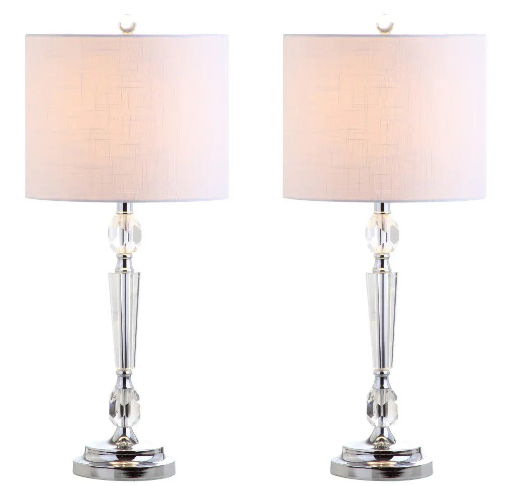 Set of Two 27" Clear And Silver Bedside Lamps With Drum Shades Homeroots Lighting
