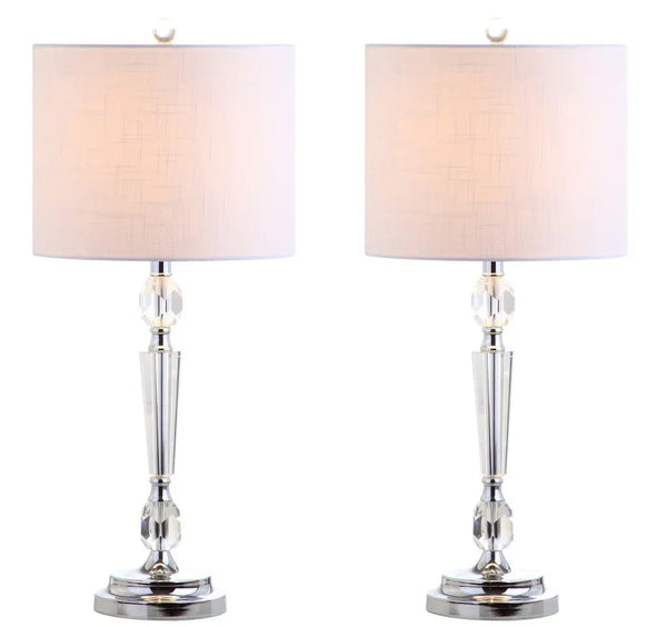 Set of Two 27" Clear And Silver Bedside Lamps With Drum Shades Homeroots Lighting