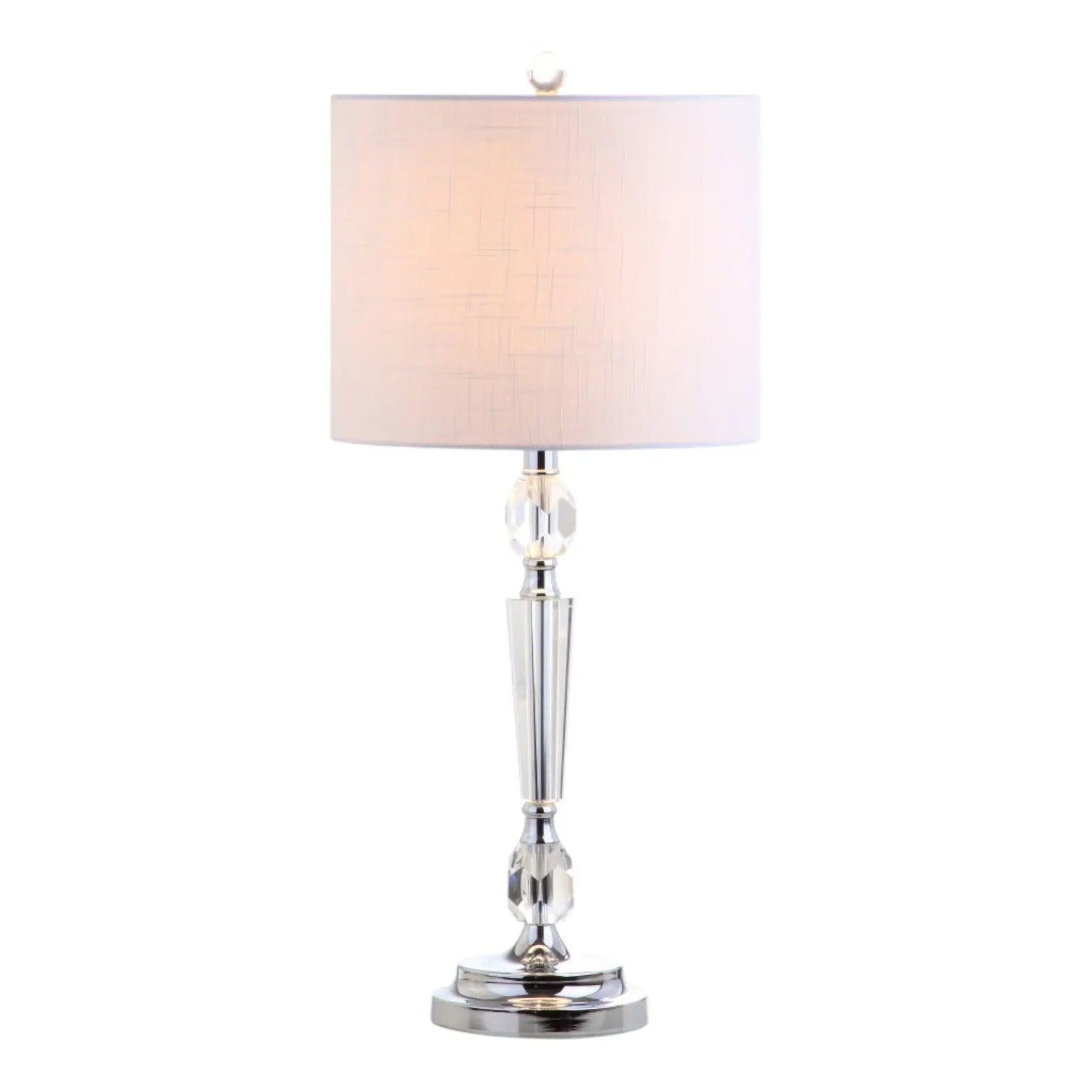 Set of Two 27" Clear And Silver Bedside Lamps With Drum Shades Homeroots Lighting