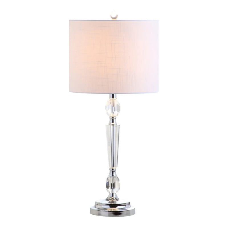 Set of Two 27" Clear And Silver Bedside Lamps With Drum Shades Homeroots Lighting