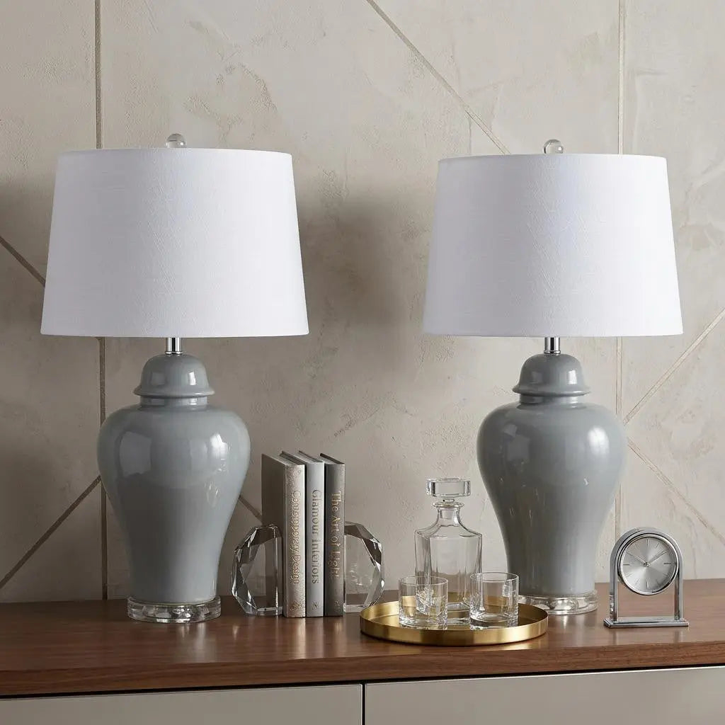 Set of Two 27" Clear Novelty Bedside Lamps With Empire Shades Homeroots Lighting