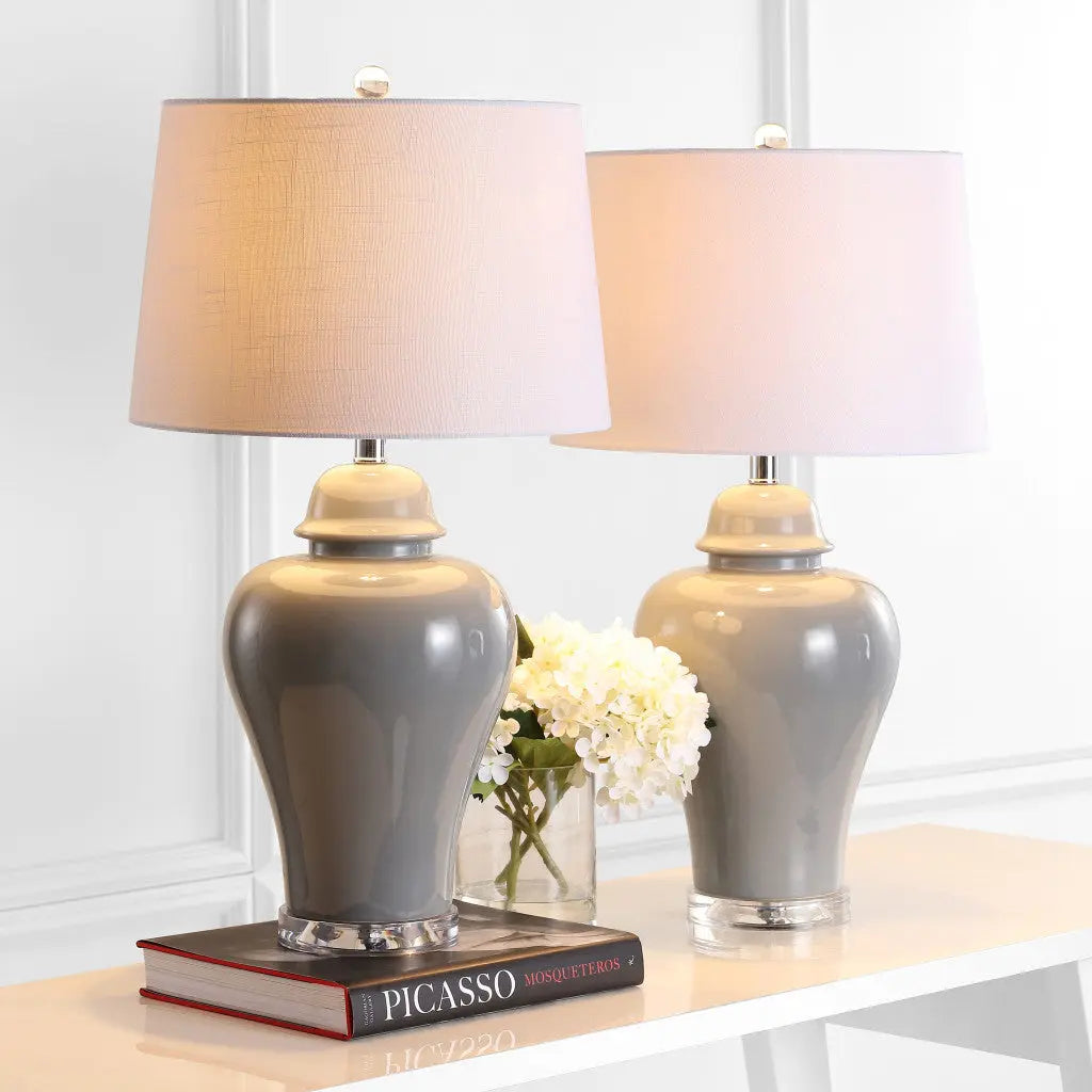 Set of Two 27" Clear Novelty Bedside Lamps With Empire Shades Homeroots Lighting