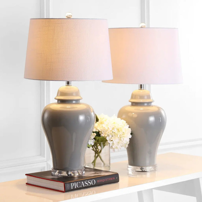 Set of Two 27" Clear Novelty Bedside Lamps With Empire Shades Homeroots Lighting