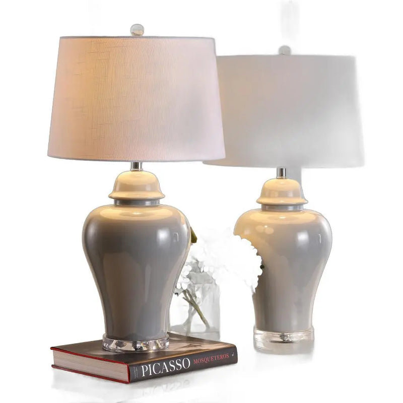Set of Two 27" Clear Novelty Bedside Lamps With Empire Shades Homeroots Lighting