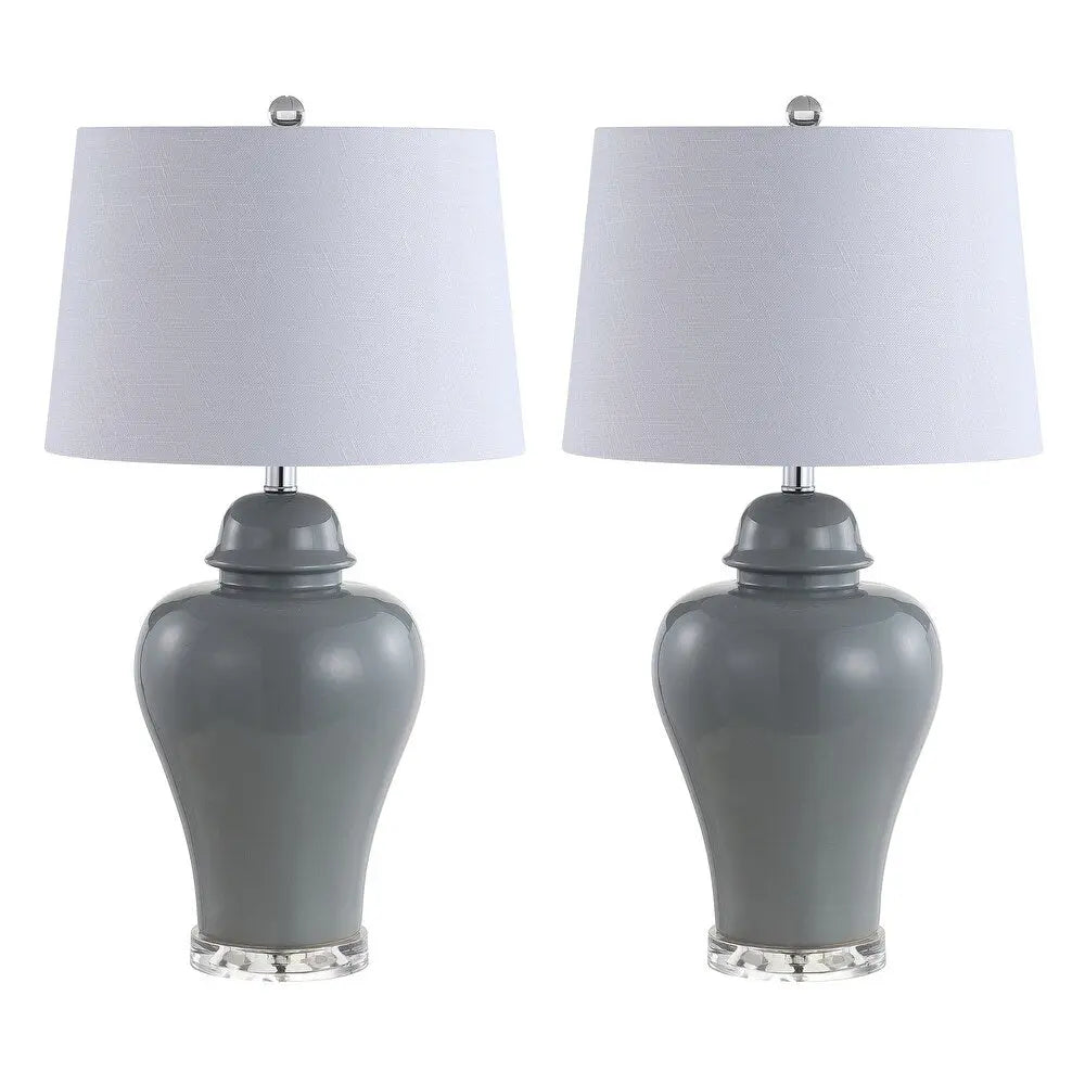 Set of Two 27" Clear Novelty Bedside Lamps With Empire Shades Homeroots Lighting