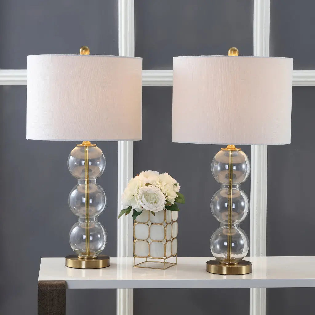 Set of Two 27" Gold Novelty Table Lamps With Drum Shades Homeroots Lighting