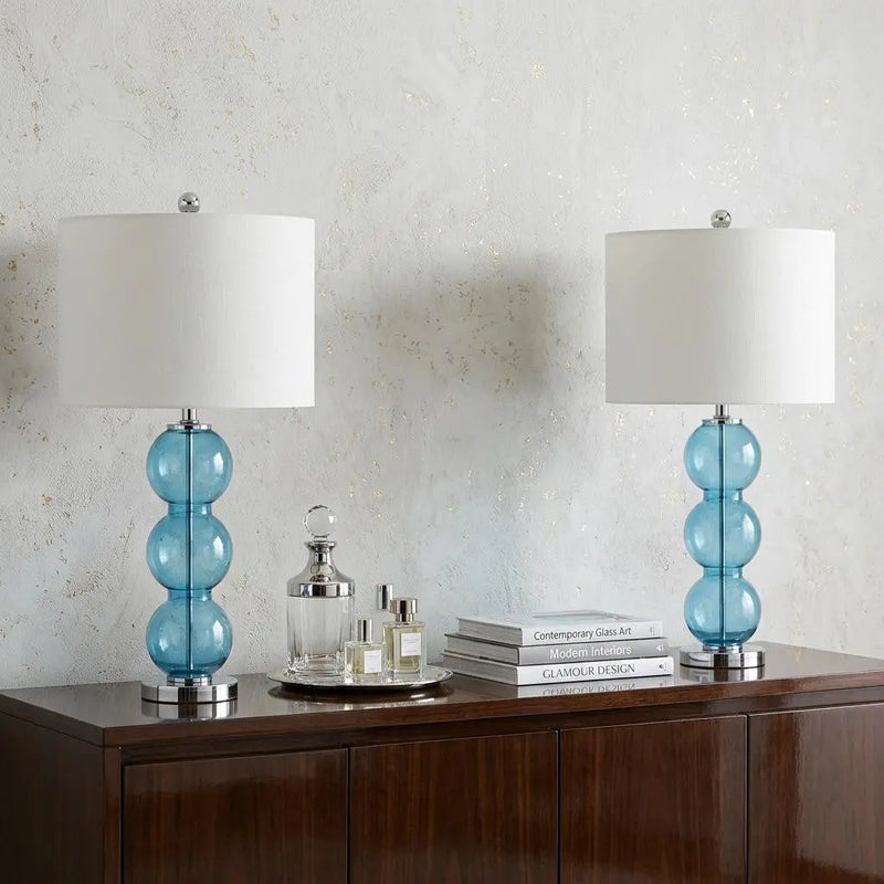 Set of Two 27" Silver Novelty Table Lamps With Drum Shades Homeroots Lighting
