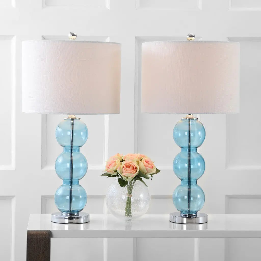 Set of Two 27" Silver Novelty Table Lamps With Drum Shades Homeroots Lighting