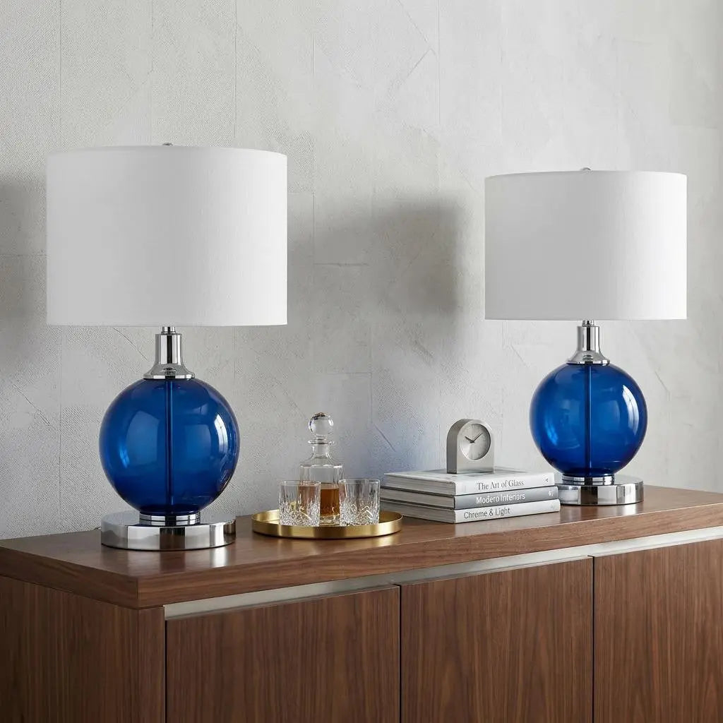 Set of Two 27" Silver Novelty Table Lamps With Drum Shades Homeroots Lighting