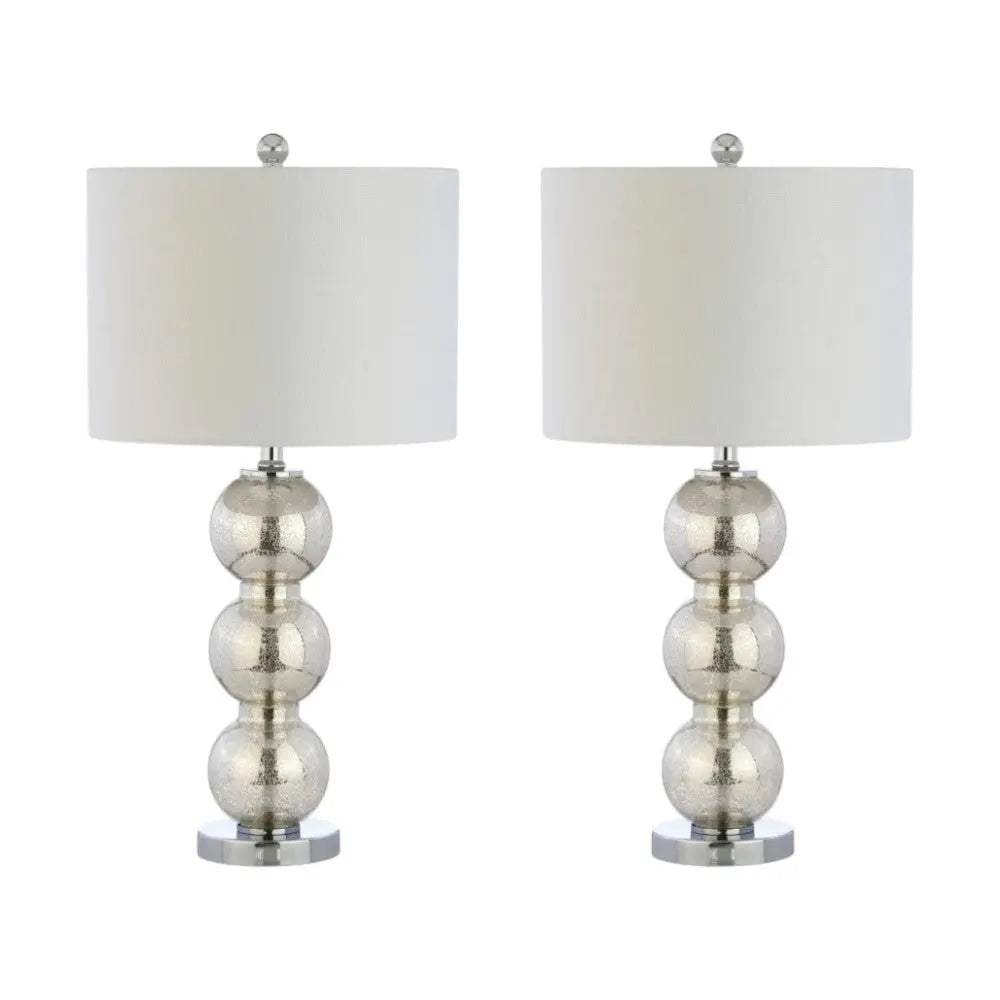 Set of Two 27" Silver Novelty Table Lamps With Drum Shades Homeroots Lighting