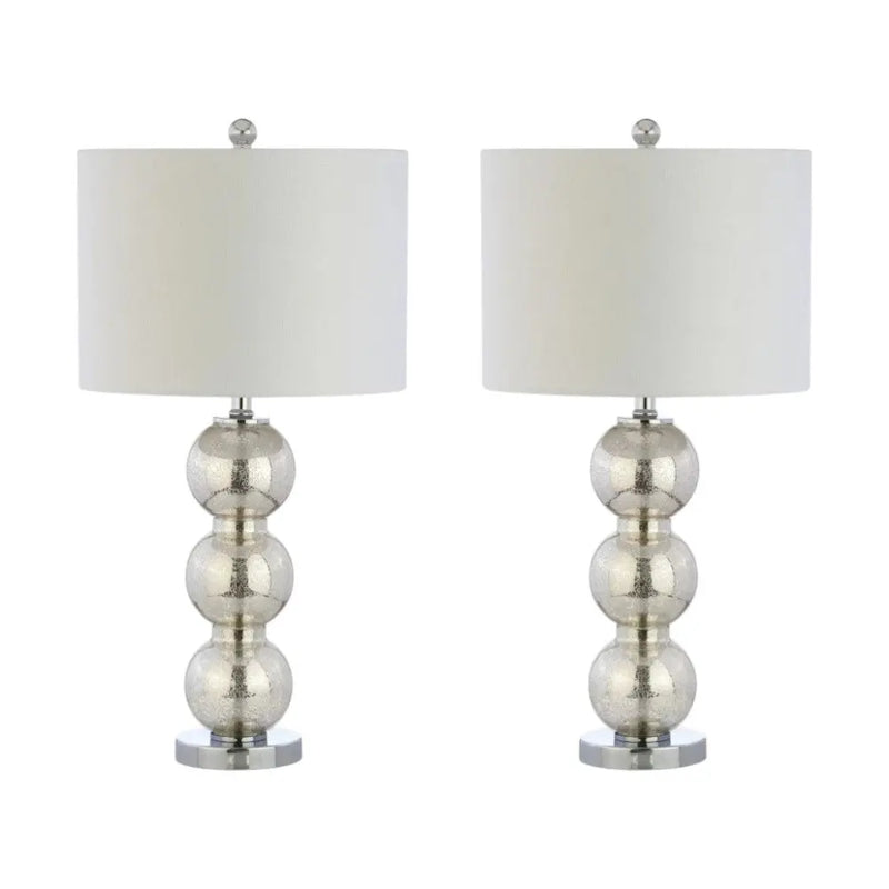 Set of Two 27" Silver Novelty Table Lamps With Drum Shades Homeroots Lighting