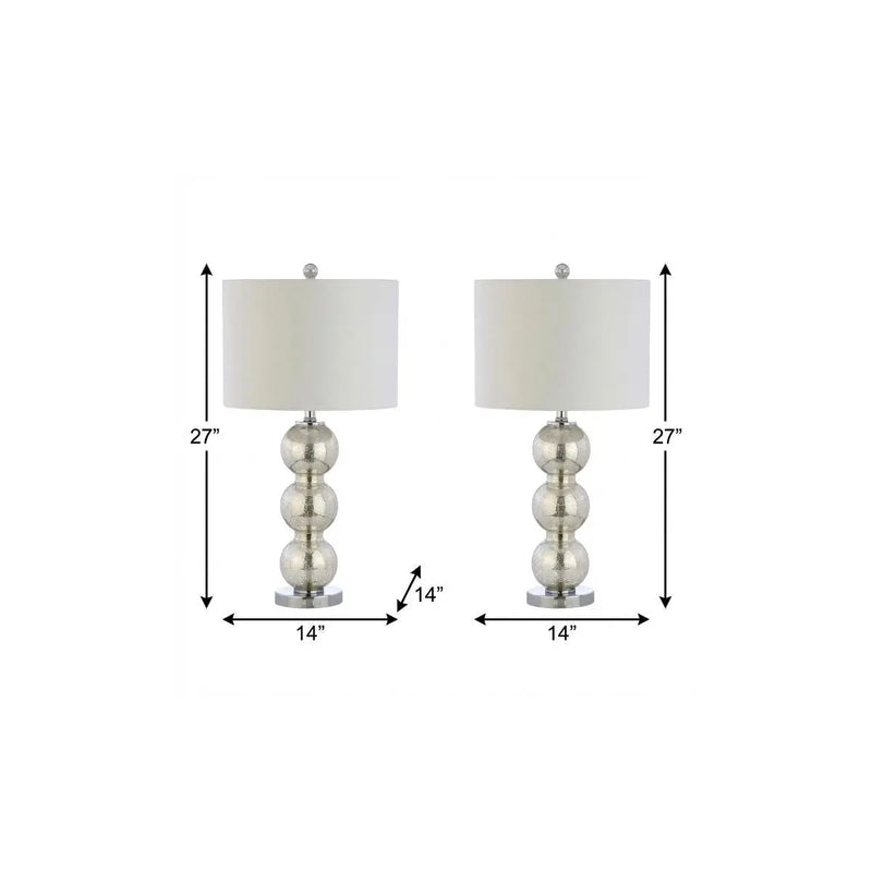 Set of Two 27" Silver Novelty Table Lamps With Drum Shades Homeroots Lighting