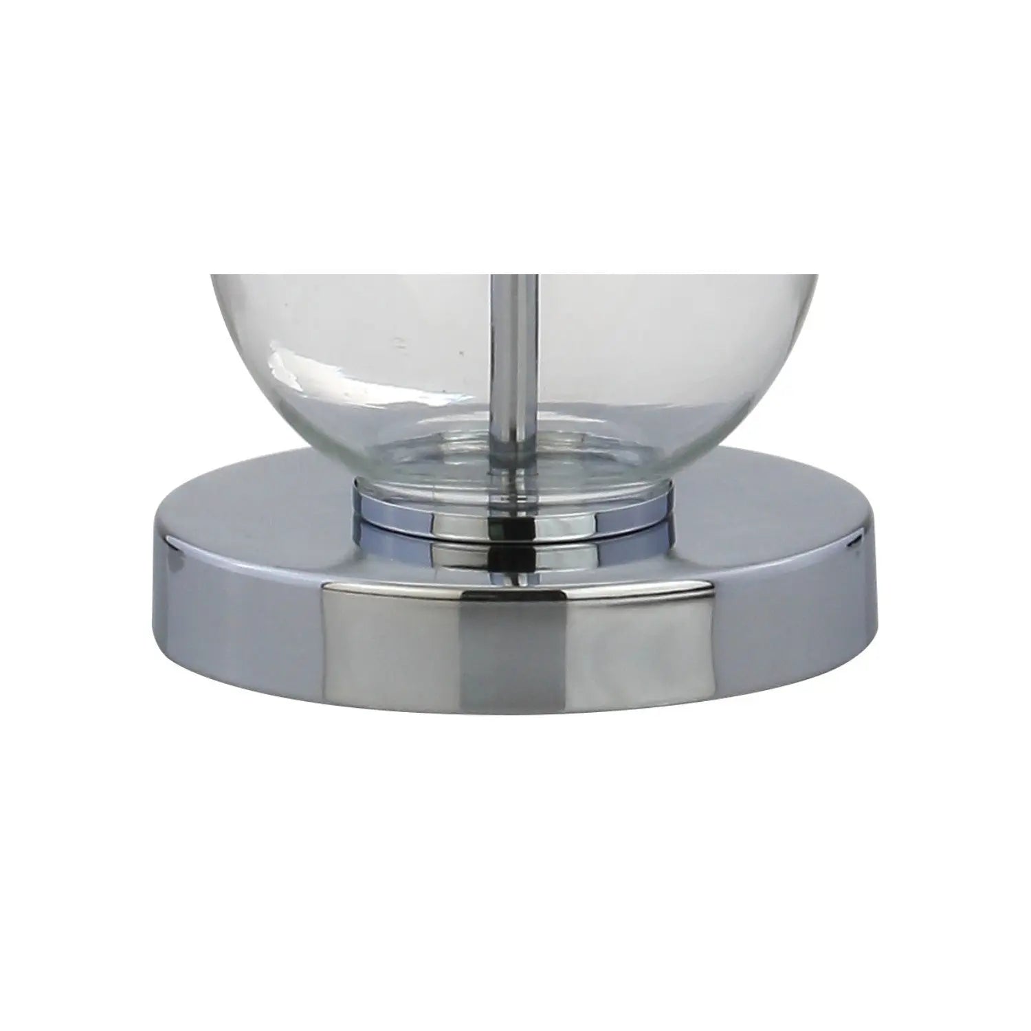 Sleek chrome base glass lamp with a minimalist design, perfect for modern home decor.