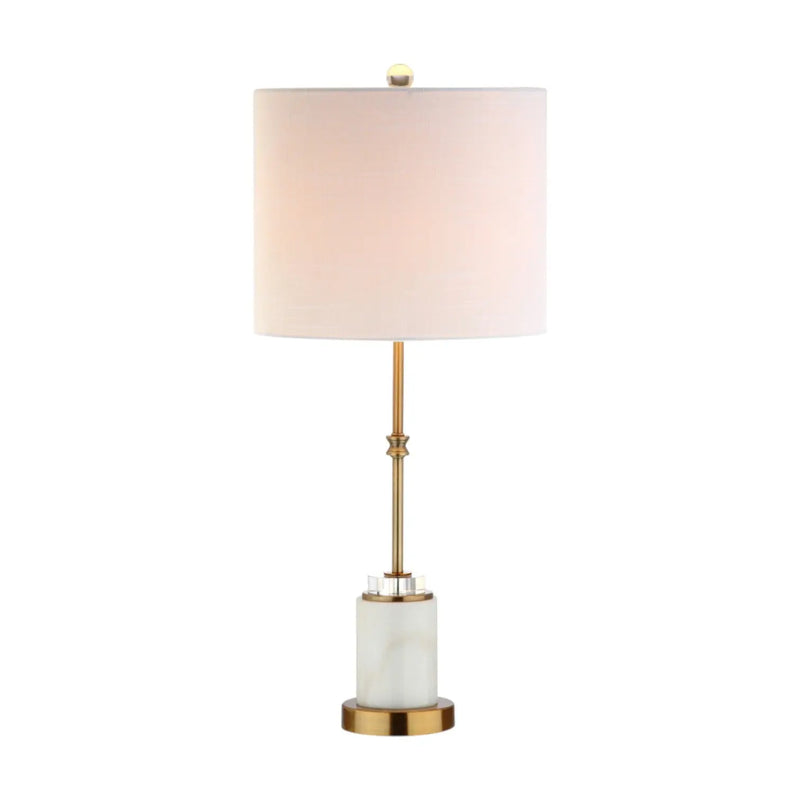 Set of Two 27" White And Brass Table Lamps With Drum Shades Homeroots Lighting