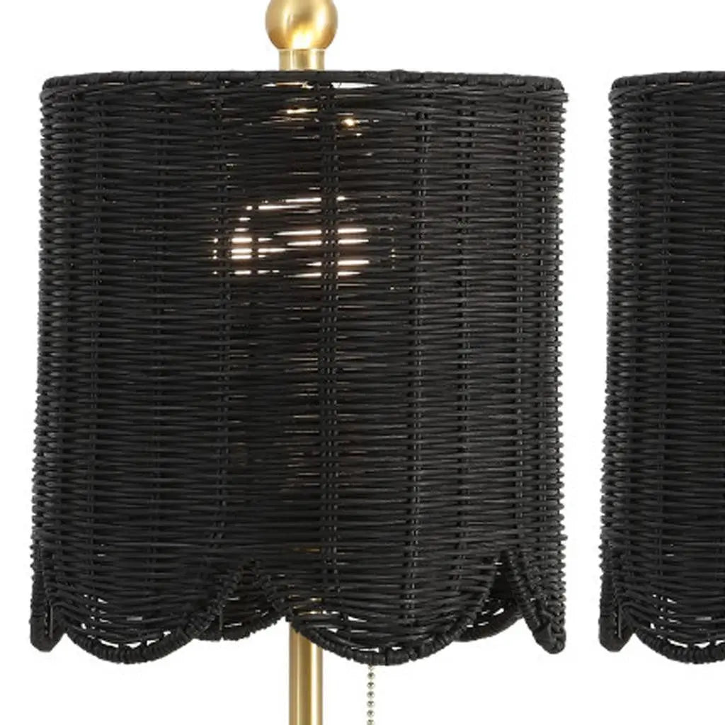 Set of Two 28" Black Table Lamps With Drum Shades Homeroots Lighting