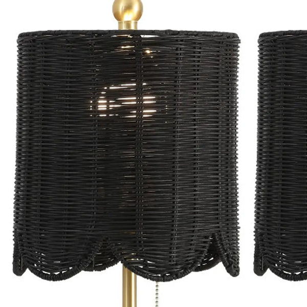 Set of Two 28" Black Table Lamps With Drum Shades Homeroots Lighting