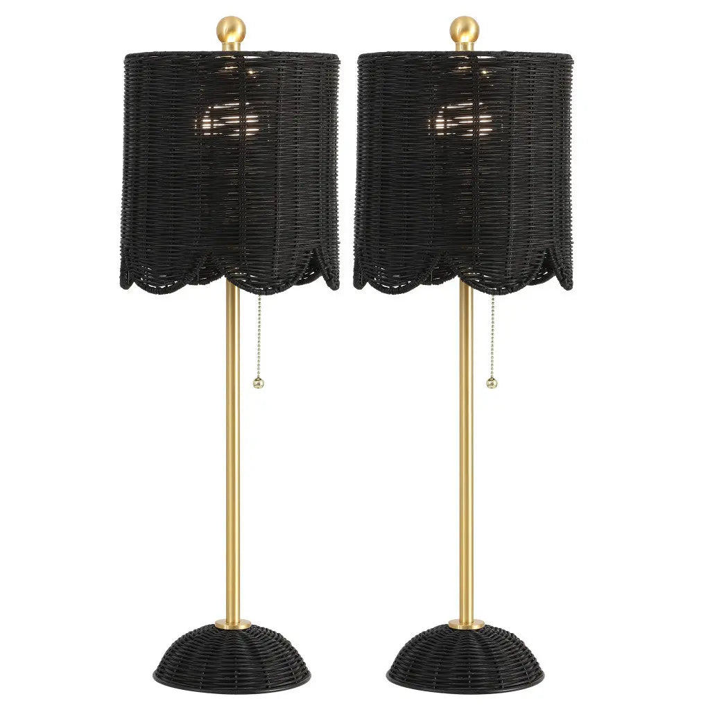 Set of Two 28" Black Table Lamps With Drum Shades Homeroots Lighting