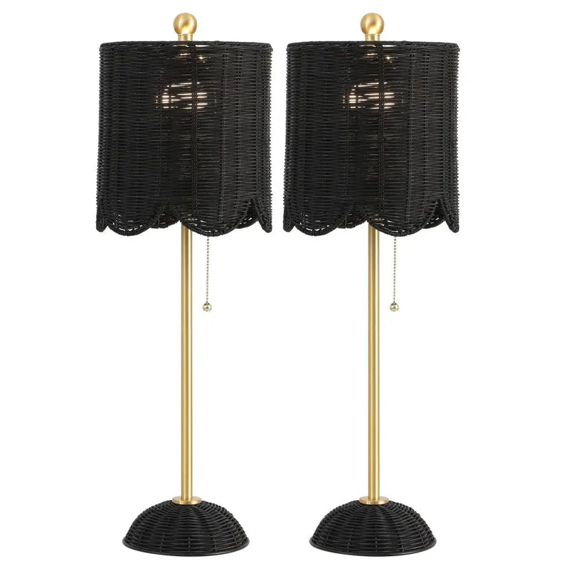 Set of Two 28" Black Table Lamps With Drum Shades Homeroots Lighting