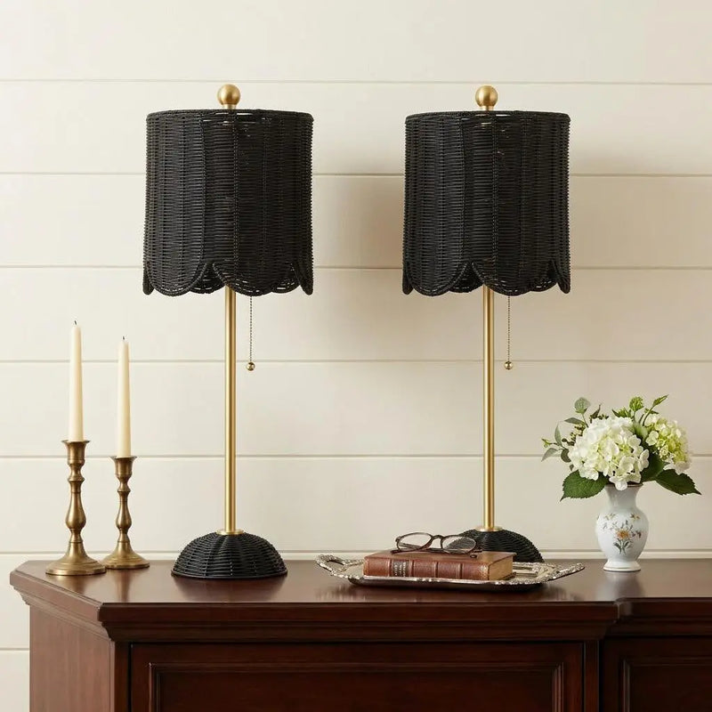 Set of Two 28" Black Table Lamps With Drum Shades Homeroots Lighting