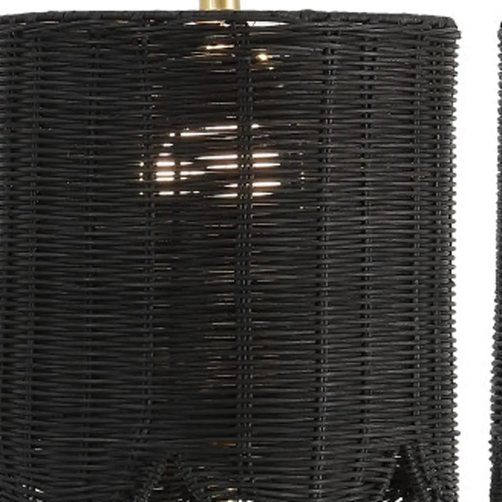 Set of Two 28" Black Table Lamps With Drum Shades Homeroots Lighting