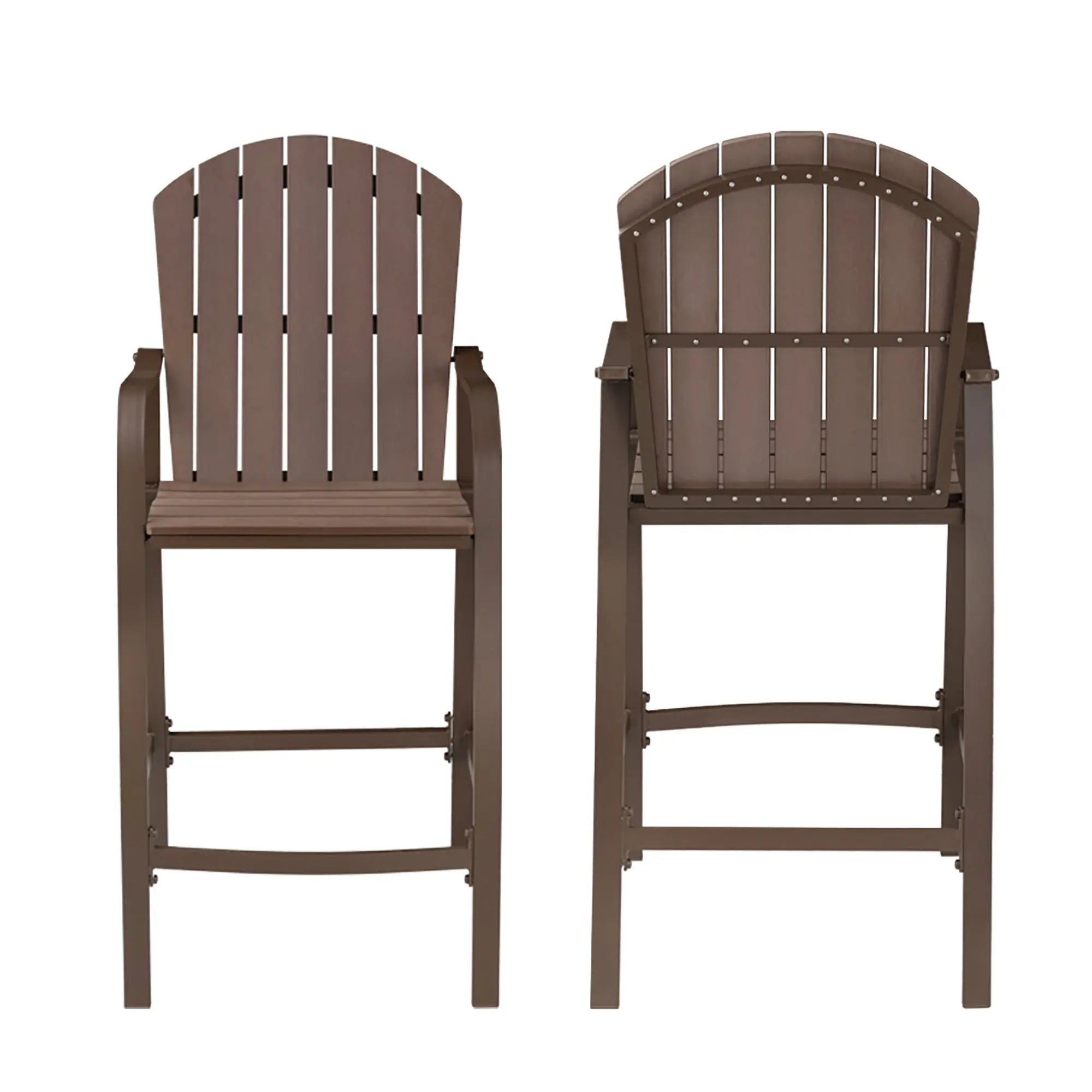 Set of Two 28" Brown Aluminum Outdoor Bar Height Chairs with Footrest Homeroots Outdoor