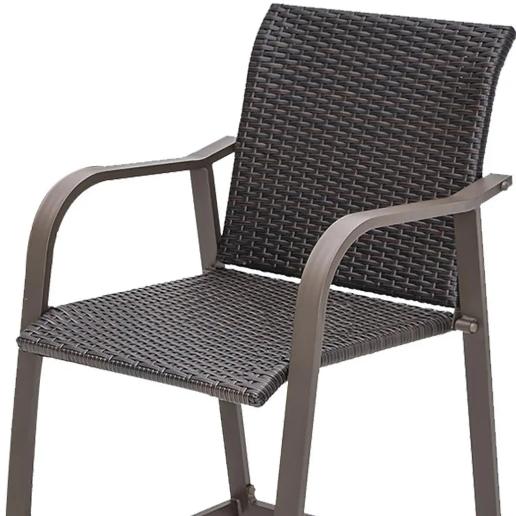 Set of Two 28" Brown Aluminum Outdoor Counter Height Bar Chairs with Footrest Homeroots Outdoor