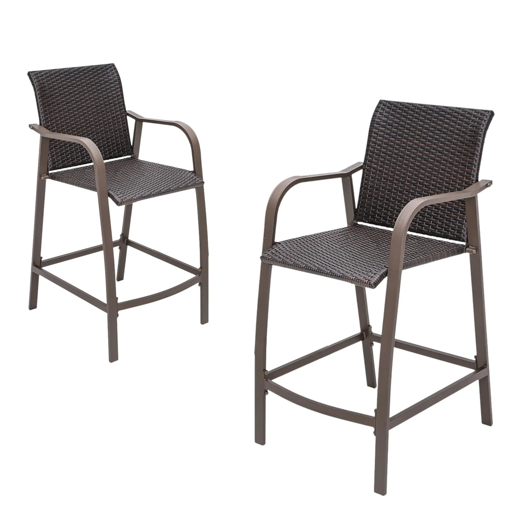 Set of Two 28" Brown Aluminum Outdoor Counter Height Bar Chairs with Footrest Homeroots Outdoor