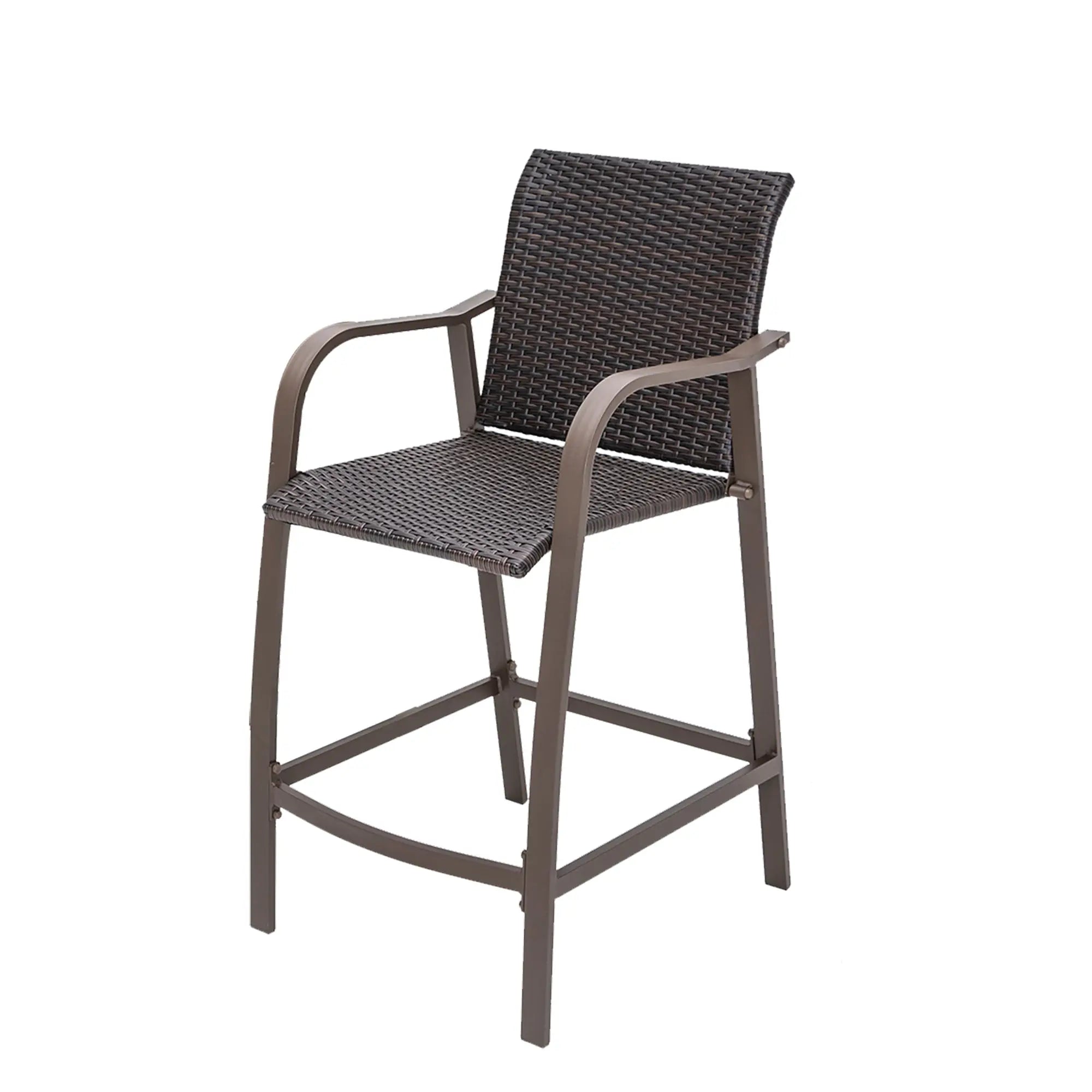Set of Two 28" Brown Aluminum Outdoor Counter Height Bar Chairs with Footrest Homeroots Outdoor