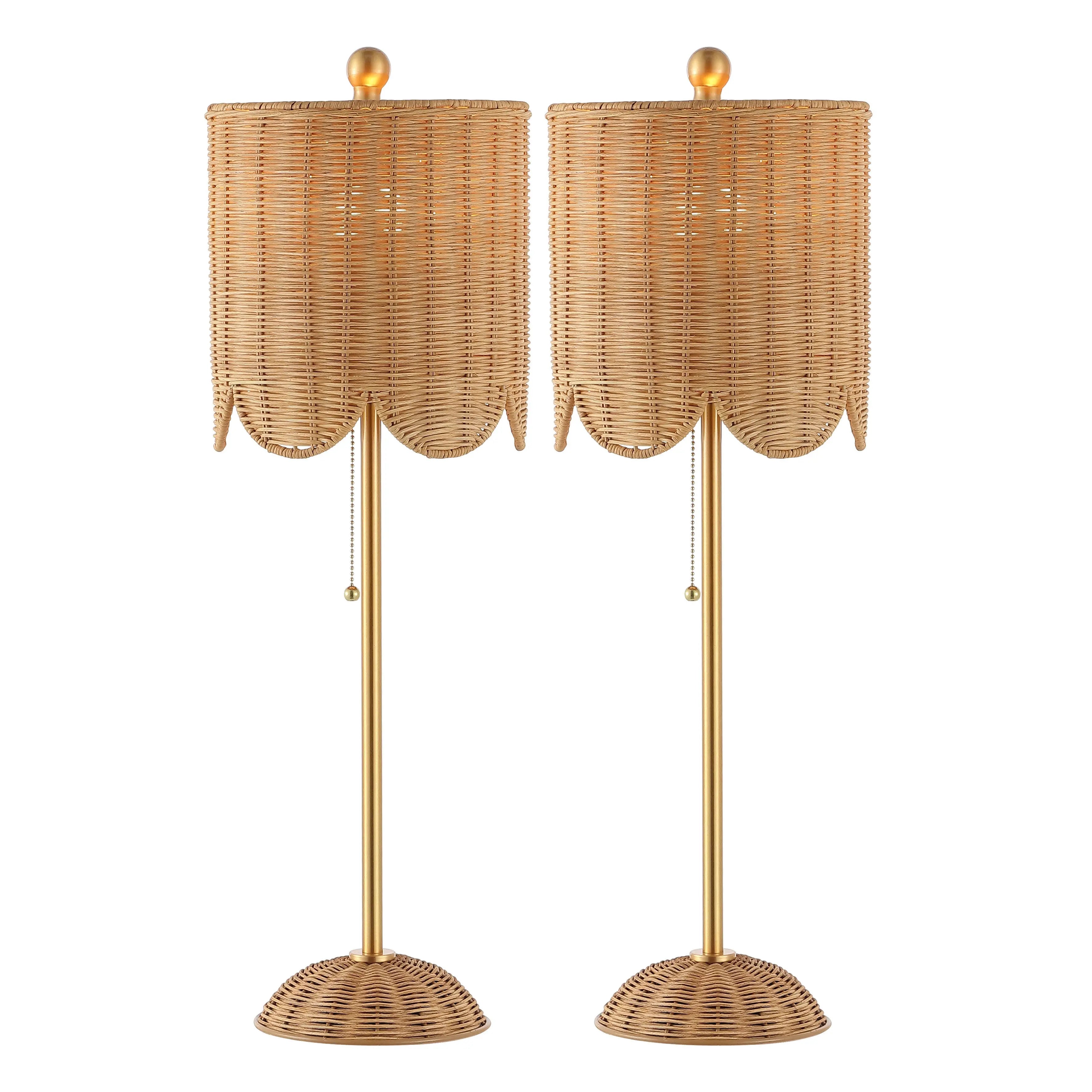 Set of Two 28" Brown Table Lamps With Drum Shades Homeroots Lighting