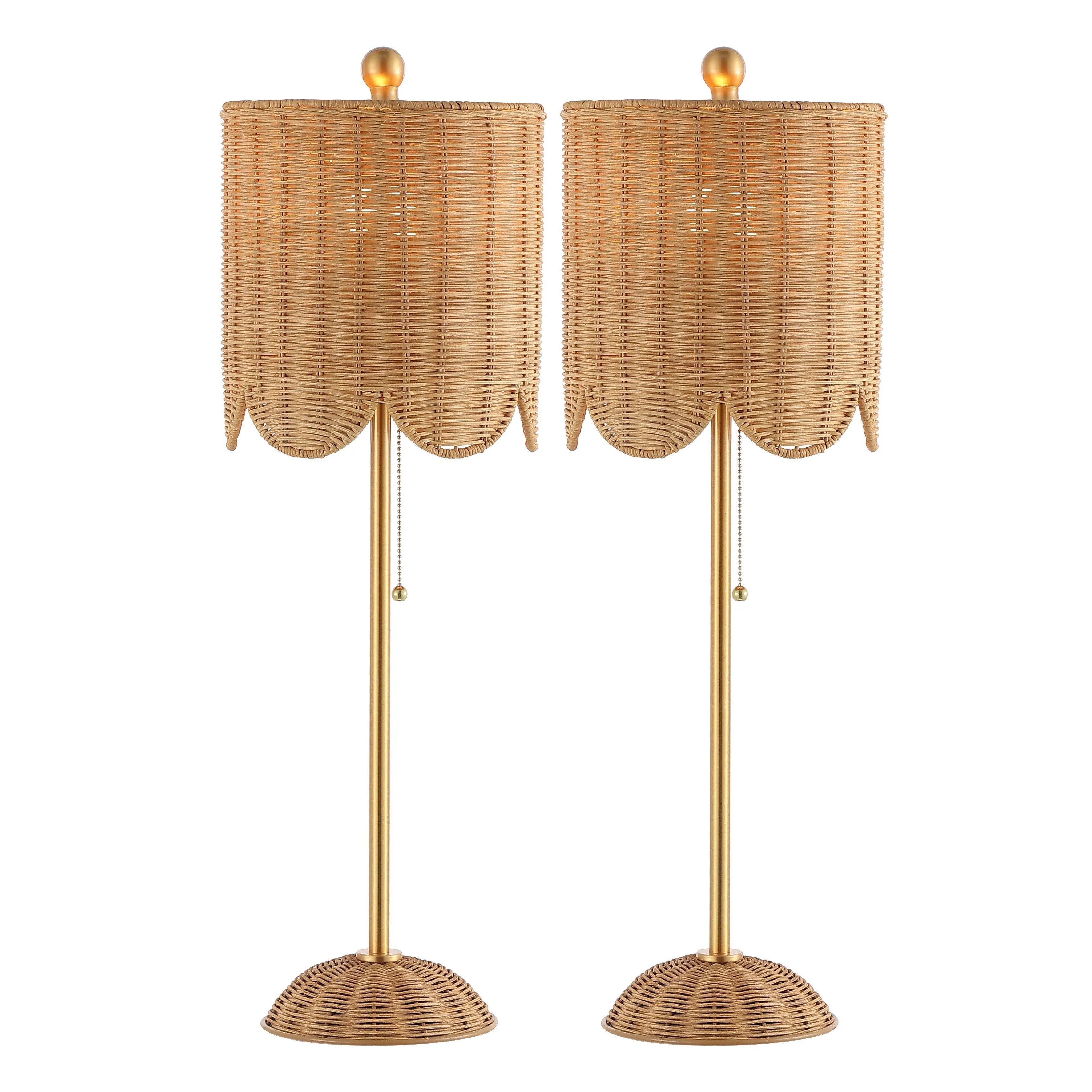 Set of Two 28" Brown Table Lamps With Drum Shades Homeroots Lighting