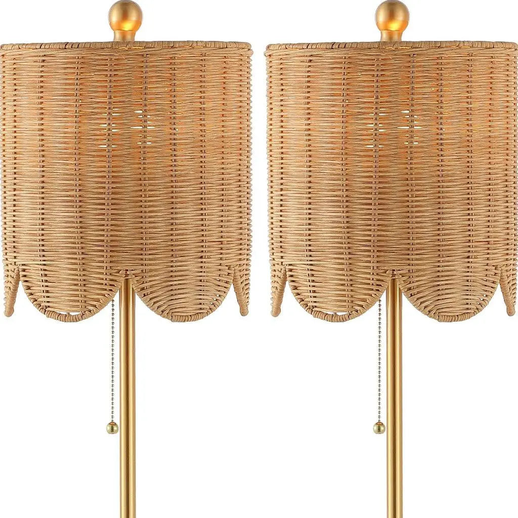 Set of Two 28" Brown Table Lamps With Drum Shades Homeroots Lighting